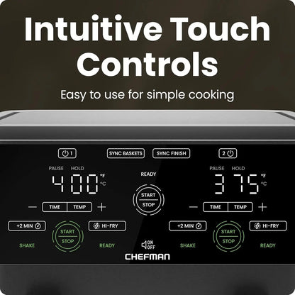 6 Quart Dual Basket Air Fryer Oven with Sync Finish, 2 Independent 3Qt Nonstick Baskets, Digital Double Air Fryer - Black