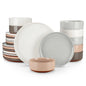 MALACASA TARA 12/24 Pcs Dinnerware Set Curved Edge Sesame Glaze Stoneware Plates Set With 4/6pcs Dinner Plate/Dessert/Bowl