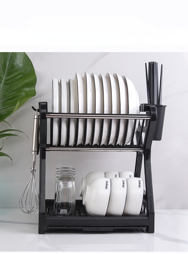 Dish Drainer Dish Drying Rack Kitchen Storage Double Layer Dish Drainer Shelf Knife Fork Container Holder Cutting Board Stand