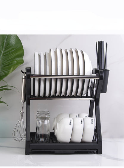 Dish Drainer Dish Drying Rack Kitchen Storage Double Layer Dish Drainer Shelf Knife Fork Container Holder Cutting Board Stand
