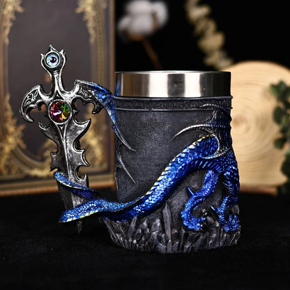Medieval Dragon Sword Coffee Mug Stainless Steel Resin Insert Beer Mugs Steins Tankard Dragon Themed Party Decor Friends Gift