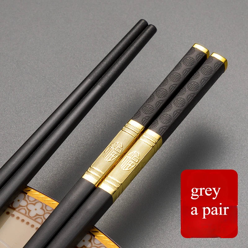 1 Pair Metal Chinese Chopsticks Reusable Square Food Chopsitcks Light Luxury Alloy Chopsticks Hotel Restaurant Alloy Tableware