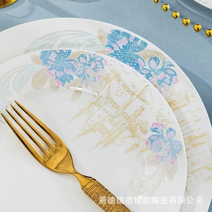 Bone china food utensils marble dinner set luxury dinnerware kitchen bowl plates dinner sets table set ceramic vintage