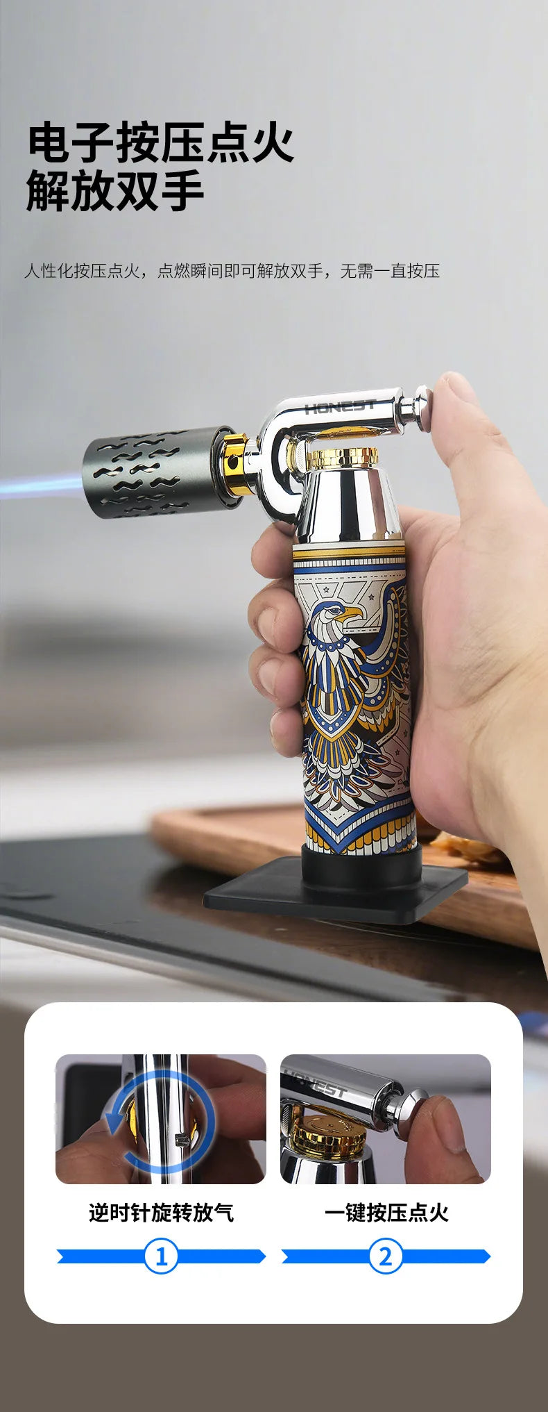 HONEST High Temperature Welding Gun 2 Types Of Flames Butane Gas Turbine Torch Lighter Outdoor BBQ Kitchen Cigar Lighters Gadget