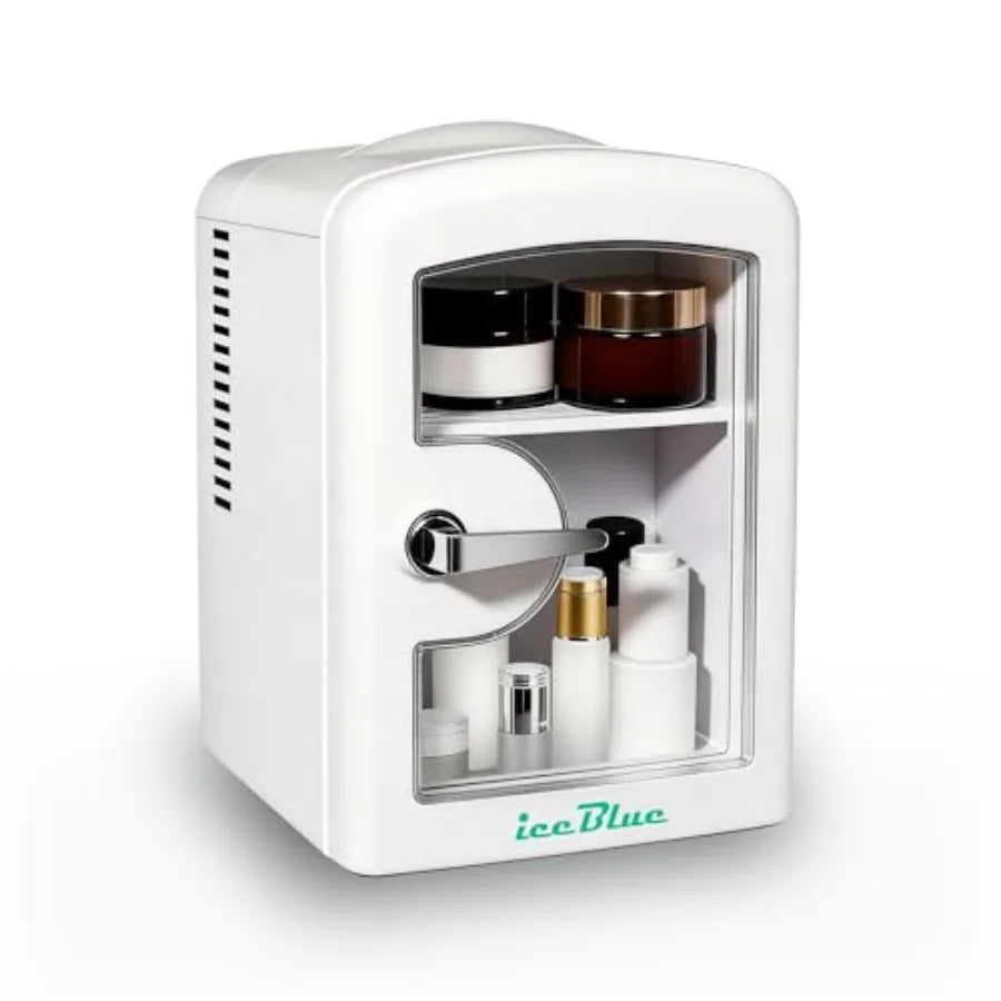 Mini Fridge, Skincare Fridge with Viewing Window, 4 L/6 Cans Compact Mini Makeup Fridge for Beauty and Beverages, Tiny Fridge f