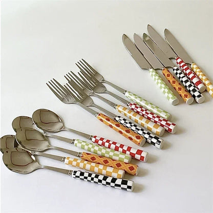 3pcs Stainless Steel Ceramics Handle Cutlery Set Dinnerware Clamp Western Tableware Knife Fork Tea Spoon