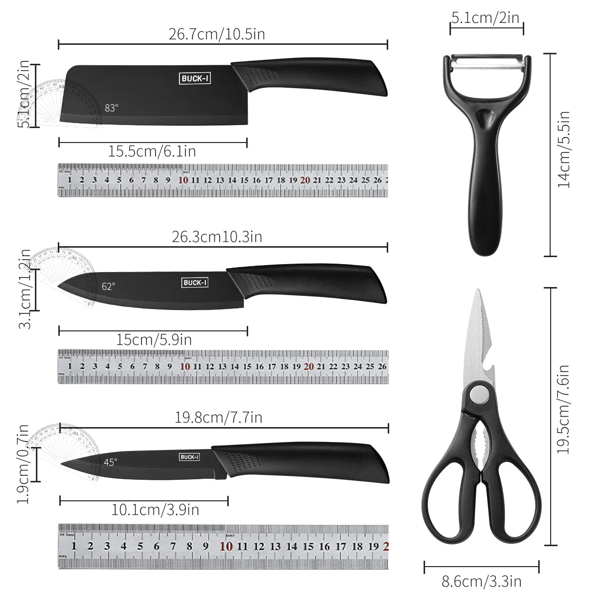 3-5PCS black stainless steel kitchen knife set, including a full set for kitchen, dormitory, household use, chef's knife, fr
