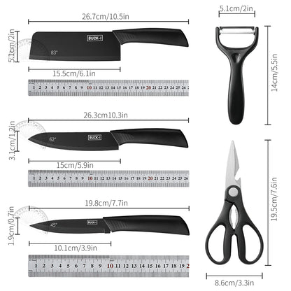 3-5PCS black stainless steel kitchen knife set, including a full set for kitchen, dormitory, household use, chef's knife, fr