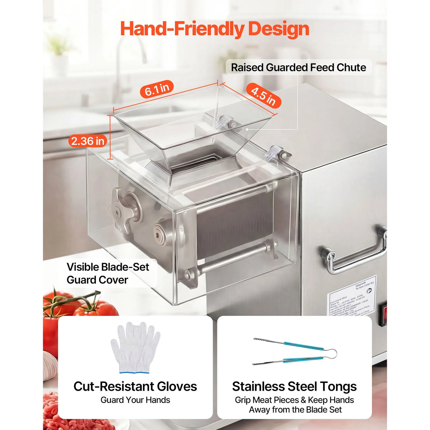 SucceBuy Meat Cutting Machine 850 W Commercial Slicer 5 mm Stainless Steel Blade Shredder for Boneless Meat Vegetables Kitchen