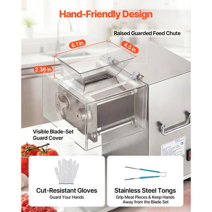 SucceBuy Meat Cutting Machine 850 W Commercial Slicer 5 mm Stainless Steel Blade Shredder for Boneless Meat Vegetables Kitchen