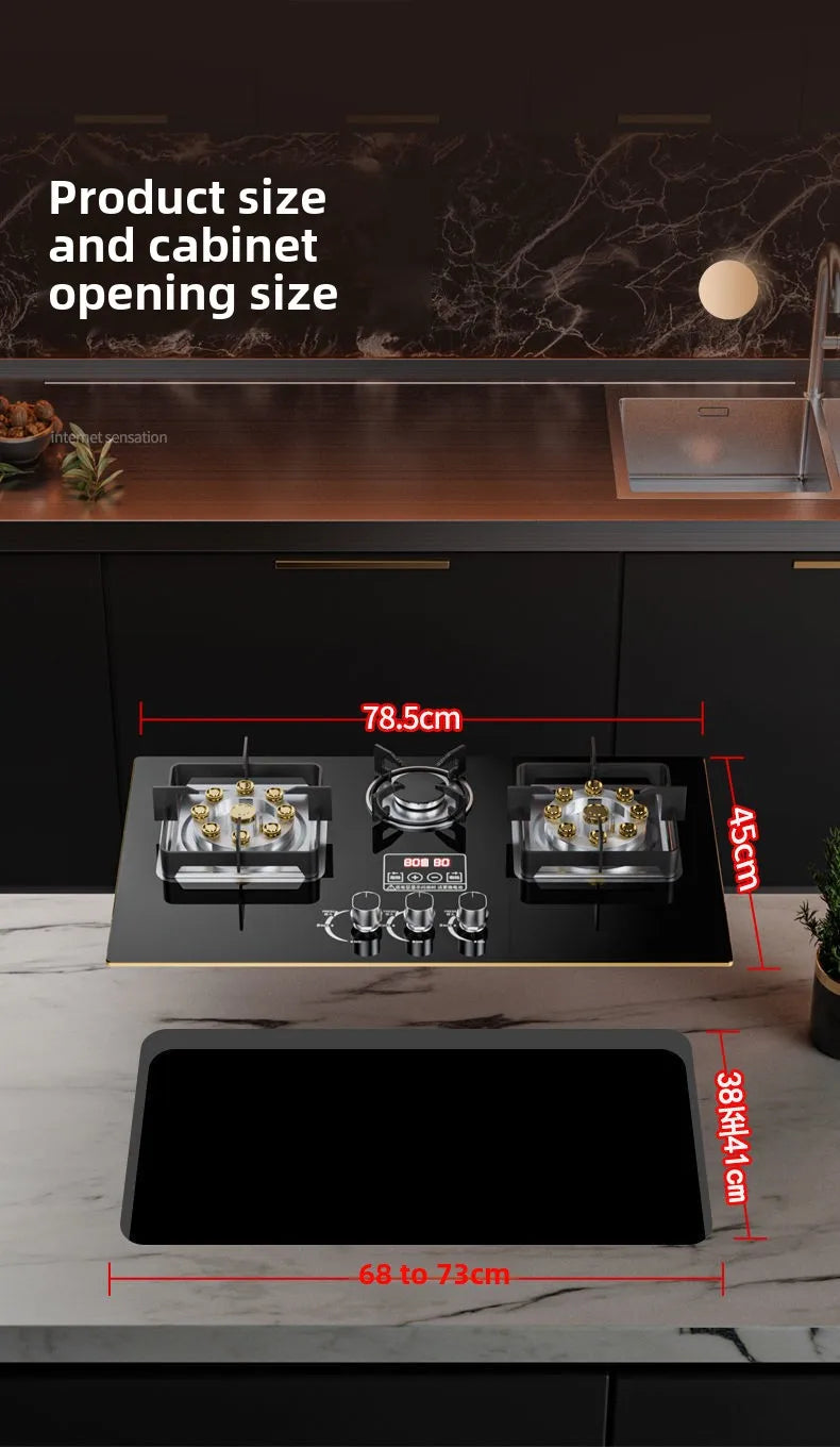 Three-burner gas stove desktop fierce fire gas stove embedded natural gas three-burner stove for home use