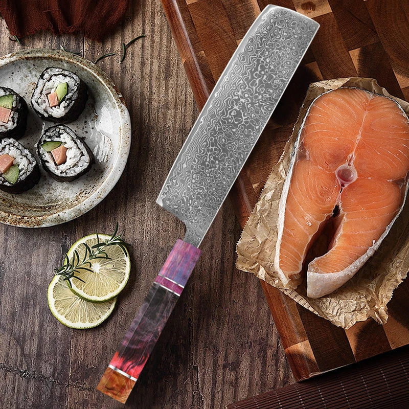 1-5 PCS Kitchen Knife set Damascus Steel Japanese chef Knife Santoku Knife Nakiri Knife kiritsuke knife Stable wood Handle