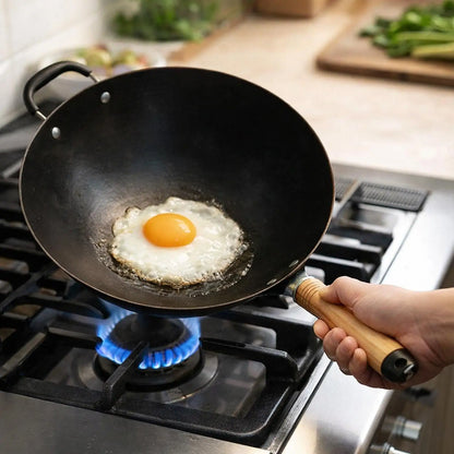 Iron Non Stick Wok Pan Handmade Frying Pan Universal Cookware Pot for Induction Cooker and Gas Stove Kitchen Use