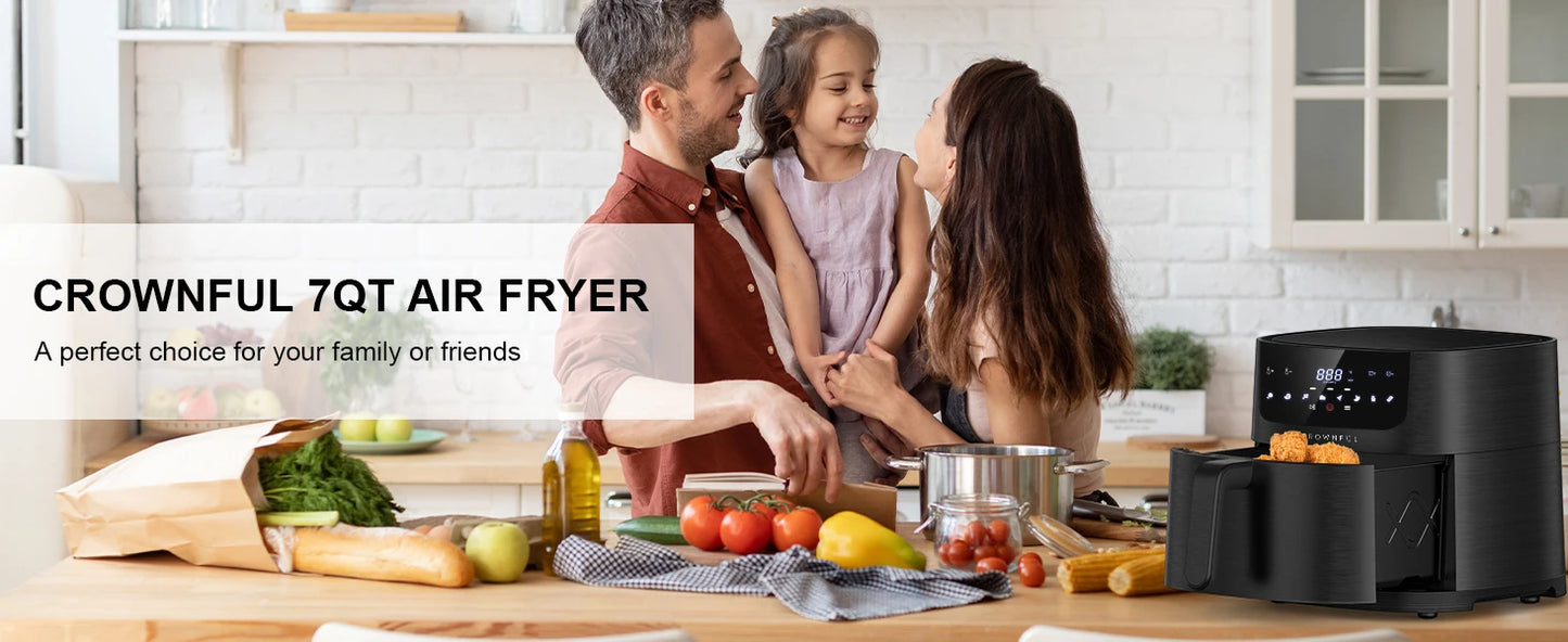 CROWNFUL Air Fryer 7L Touch-screen Display Air Fryer Oven with 8 Cooking Programs Oilless Electric Cooker and Nonstick Basket