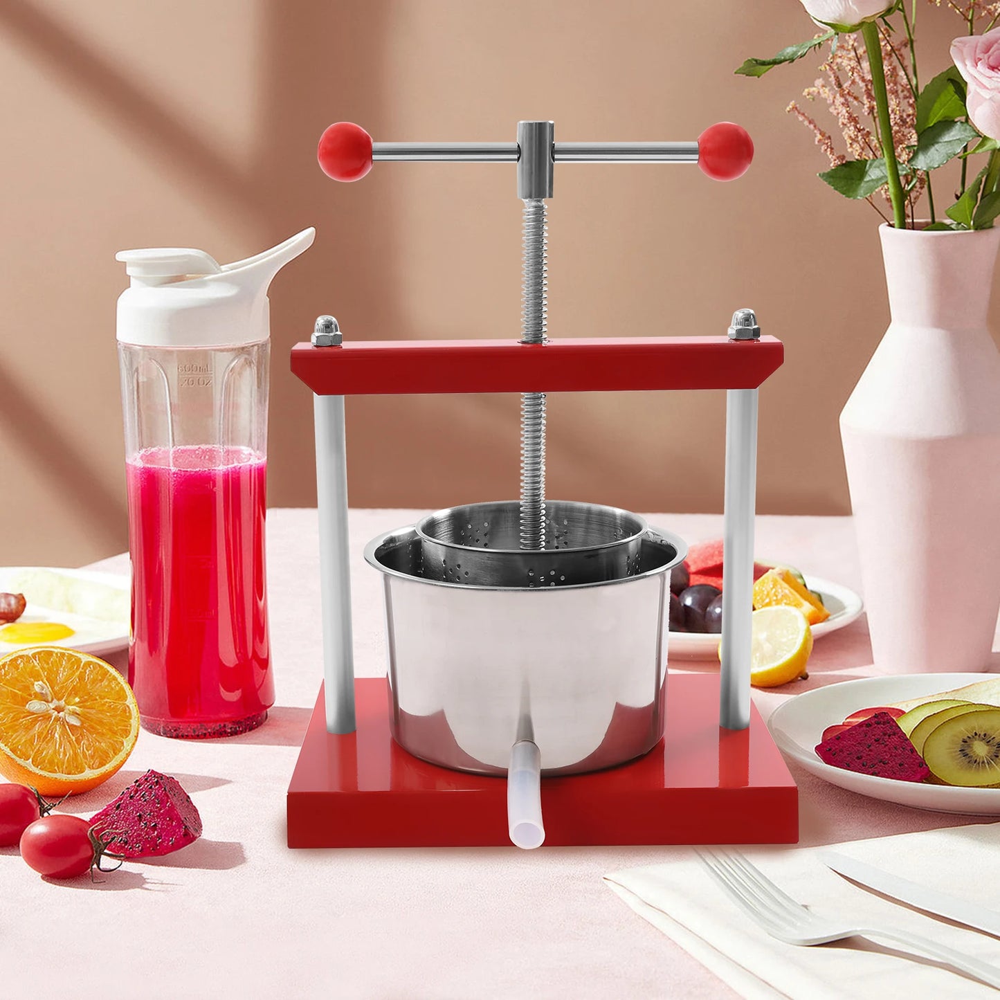 Easy Clean Hand Press Juicer High-Yield Manual Fruit Press with Filter Bag 0.8Gal/1.6Gal Capacity for Cheese, Herbs & Vegetable Juice