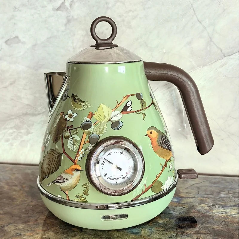 220V Retro Home Electric Kettle 304 Stainless Steel Quick Boiling Kettle Teapot Auto Power Off With Temperature Display 1.7L