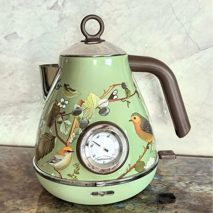 220V Retro Home Electric Kettle 304 Stainless Steel Quick Boiling Kettle Teapot Auto Power Off With Temperature Display 1.7L