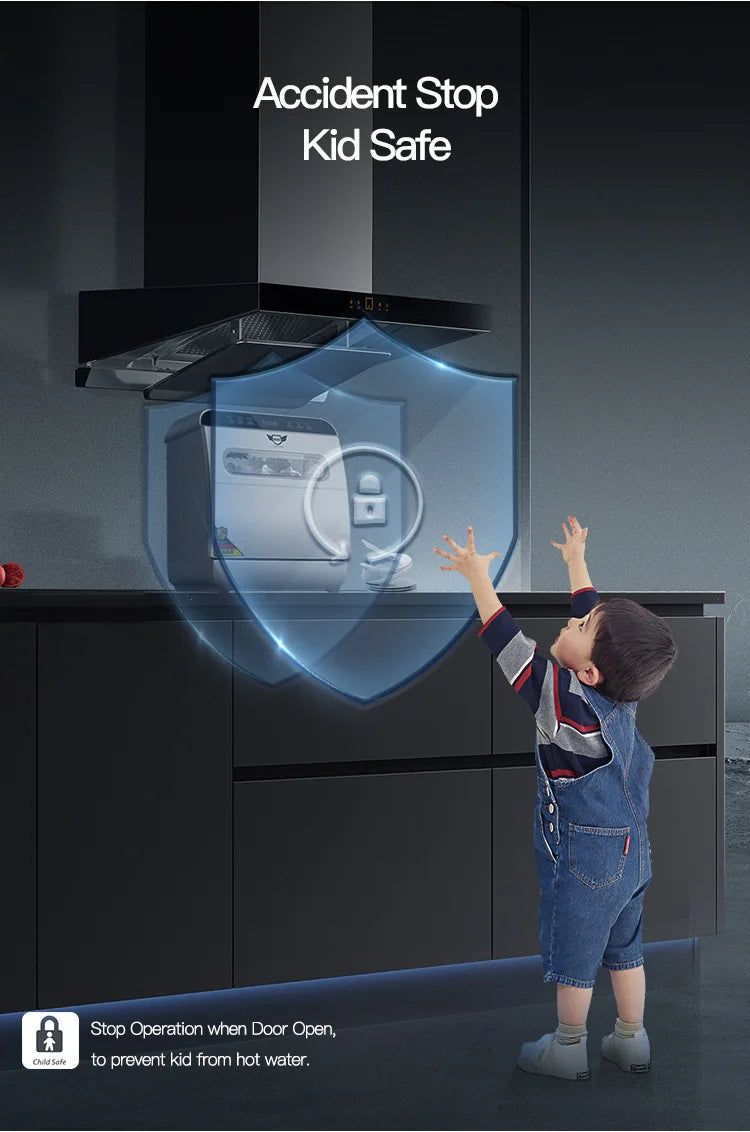 Deshi Countertop Automatic Dishwasher Model Q8 1000W Large Capacity 8 Place Settings Dual Top-and-bottom Spray Arms Smart
