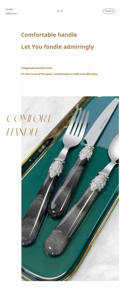 20/30pcs Flatware Set Stainless Steel Plastics Marbling Handle Cutlery Tableware Knife Fork Spoon Dishwasher Safe Dinnerware