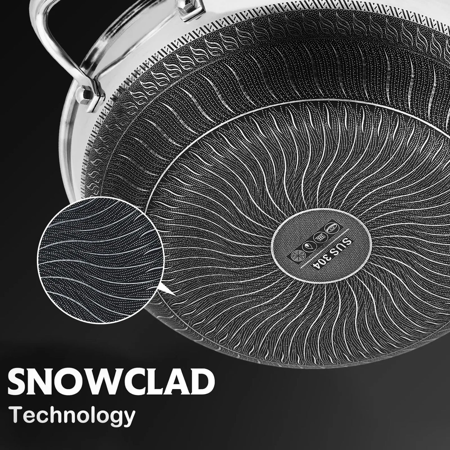 12 Inch Stainless Steel Wok Pan,4L Fry Pans Nonstick with Snowclad Technology,Induction Cooking Pan with Lid Free Cookware