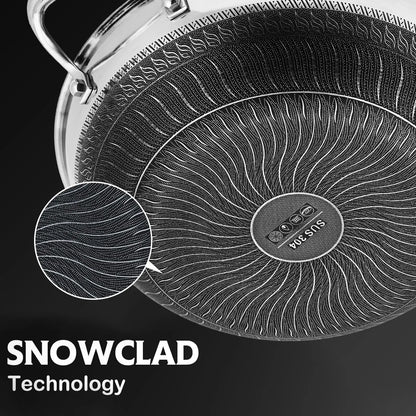 12 Inch Stainless Steel Wok Pan,4L Fry Pans Nonstick with Snowclad Technology,Induction Cooking Pan with Lid Free Cookware