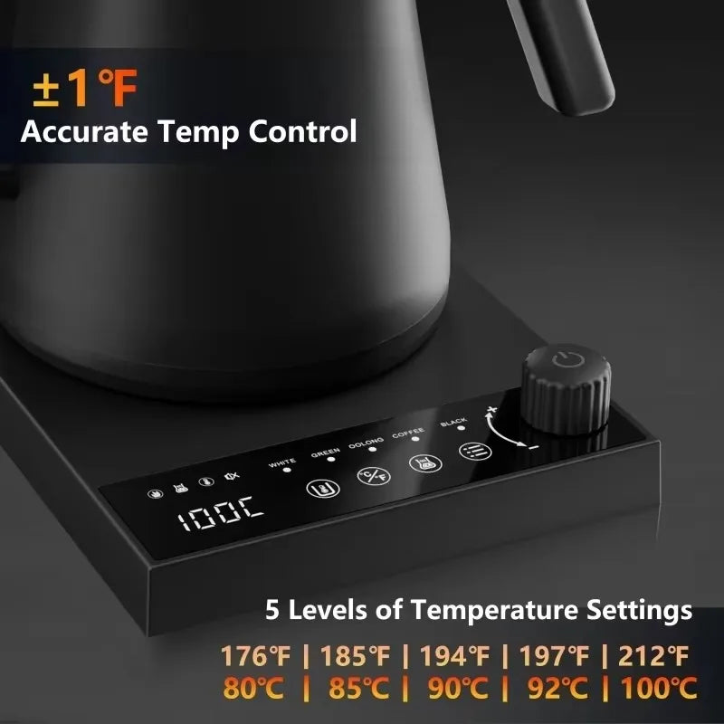 110V 220V 1000W Premium Stainless Steel Ultra-Fast Hot Water Boiler 40-100℃ 600ML Electric Gooseneck Pour Over Coffee Kettle