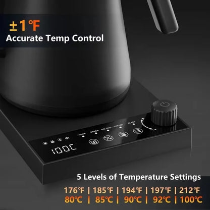 110V 220V 1000W Premium Stainless Steel Ultra-Fast Hot Water Boiler 40-100℃ 600ML Electric Gooseneck Pour Over Coffee Kettle