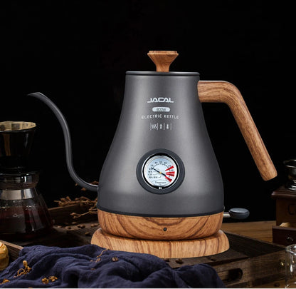 1.0L Electric Kettle Retro Gooseneck Hand Brewed Coffee Pot Slender Mouth Teapot Stainless Steel Liner Kettle with thermometer
