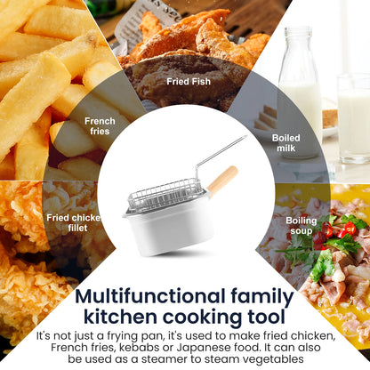 Deep Fryer Pot Stainless Steel Frying Pan Oil Saving Square Deep Frying Pan with Basket and Handle Versatile Deep Fryer with Lid