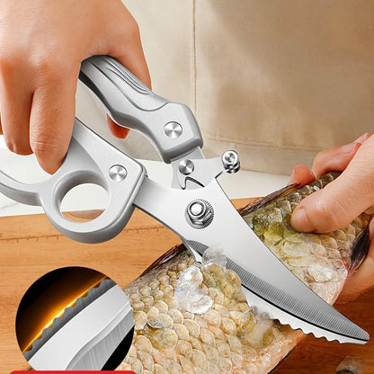 1pc Heavy-Duty Kitchen Shears with Spring-Loaded Ejector & Non-Slip Ergonomic Handle for Chicken Bones, Fish Spines, Hard Shells