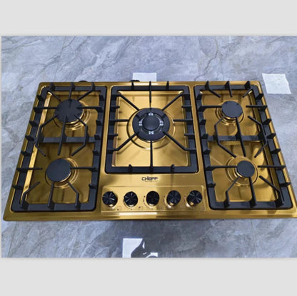 Kitchen Gas Cooking  Appliance 33 Inch Golden Stainless Steel  5 Eyes Gas Stove Built in Gas Cooker Countertop