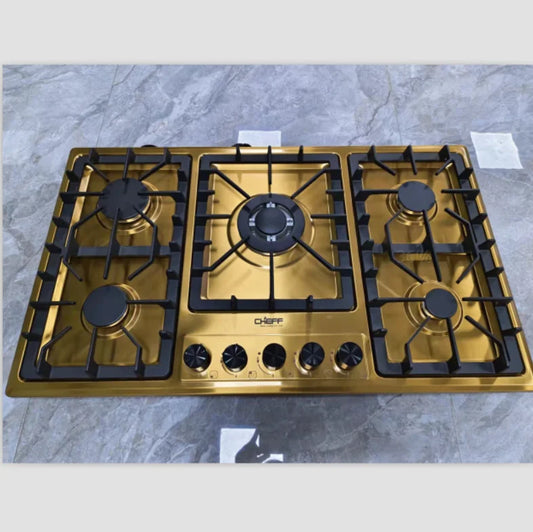 Kitchen Gas Cooking  Appliance 33 Inch Golden Stainless Steel  5 Eyes Gas Stove Built in Gas Cooker Countertop