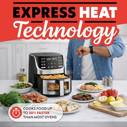 Air Fryer 7 Qt Large Ccity with LED Display 12 One-Touch Presets FryForce 360 Technology Nonstick Dishwasher-Safe Basket Crispe