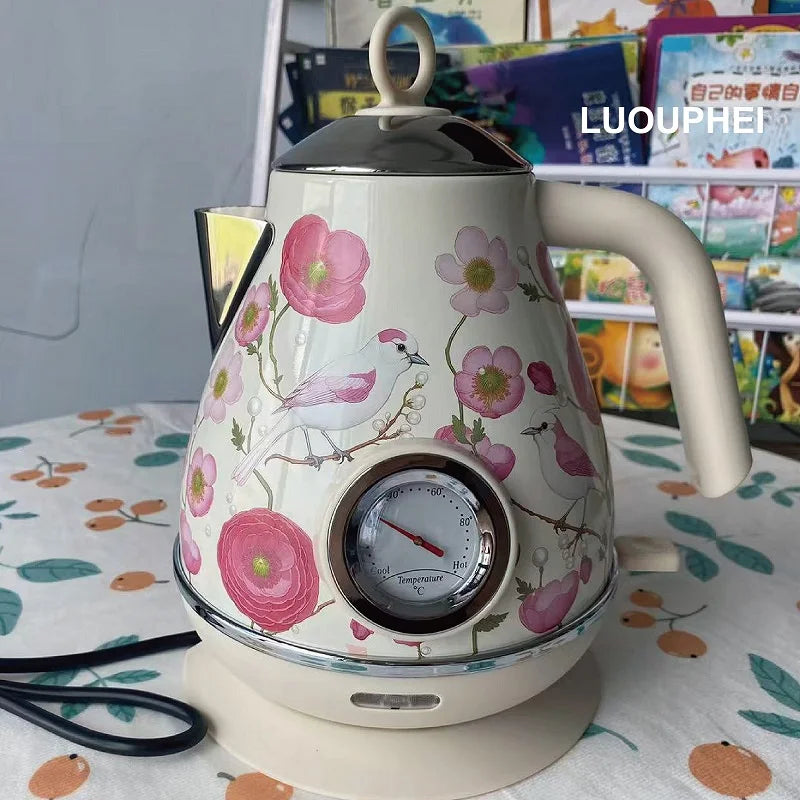 1.7L Retro Electrc Kettle Home With Temperature Display Boiling Water Auto Power Off 304 Stainless Steel Teapot Kitchen Tools