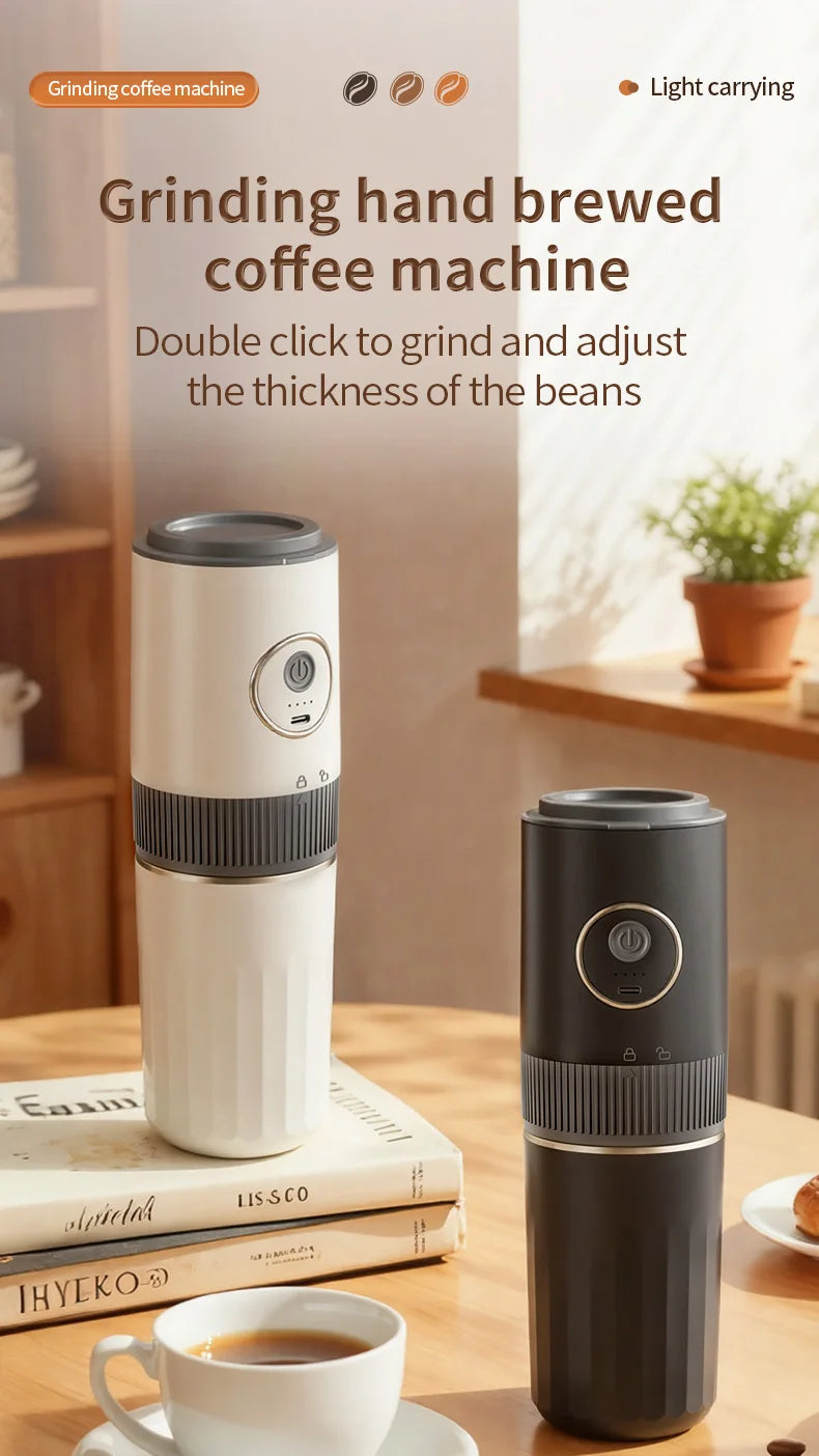 2-in-1 Wireless Portable Coffee Machine – Grind Beans & Hand Brew Anywhere for Camping & Outdoor Adventures