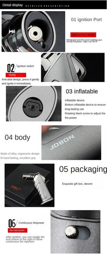 JOBON-Portable Cigar Lighter, Blue Flame, Direct Injection, High-end Cocktail Smoke Lighter, Home Outdoor Airbrush Men's Gadget