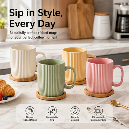 Colorful Ceramic Coffee Mugs Set of 4 – 400ml Stoneware Latte Cups with Handles – Rustic Speckled Design – Microwave & Dishwasher Safe – Perfect for Tea, Hot Chocolate, Farmhouse or Modern