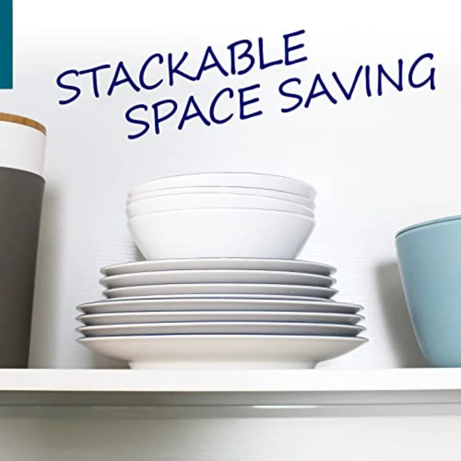 Melamine Dinnerware Set for 4-16 Pcs:Camping Dishes Set with Dinner PlatesSalad Plates Bowls and Cups.Lightweight and Unbreakab