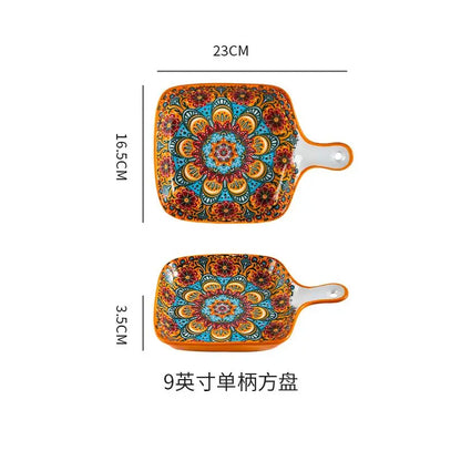 Bohemia Ceramic Rice Bowl Serving Plate Creative Ceramic Cutlery Soup Noodle Bowl Household Handle Bowl Sauce Dish