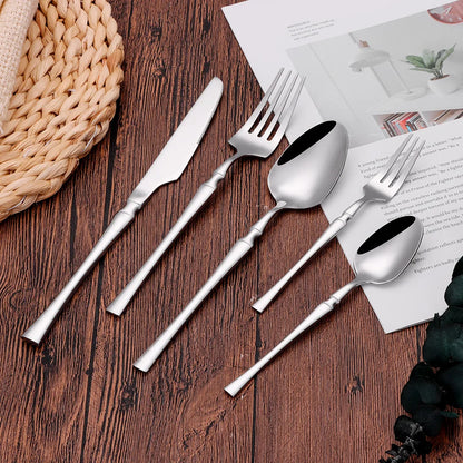 6/24/30Pcs Thin Cutlery Stainless Steel Sliver Tableware Western Dinner Set Solid Color Knife Fork Spoon Mirror Kitchen Utensils