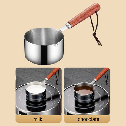 304 Stainless Steel Mini Soup Pot with Wooden Handle Condiment Sauce Pan Small Saucepan for Making Sauces Heating Milk Kitchen