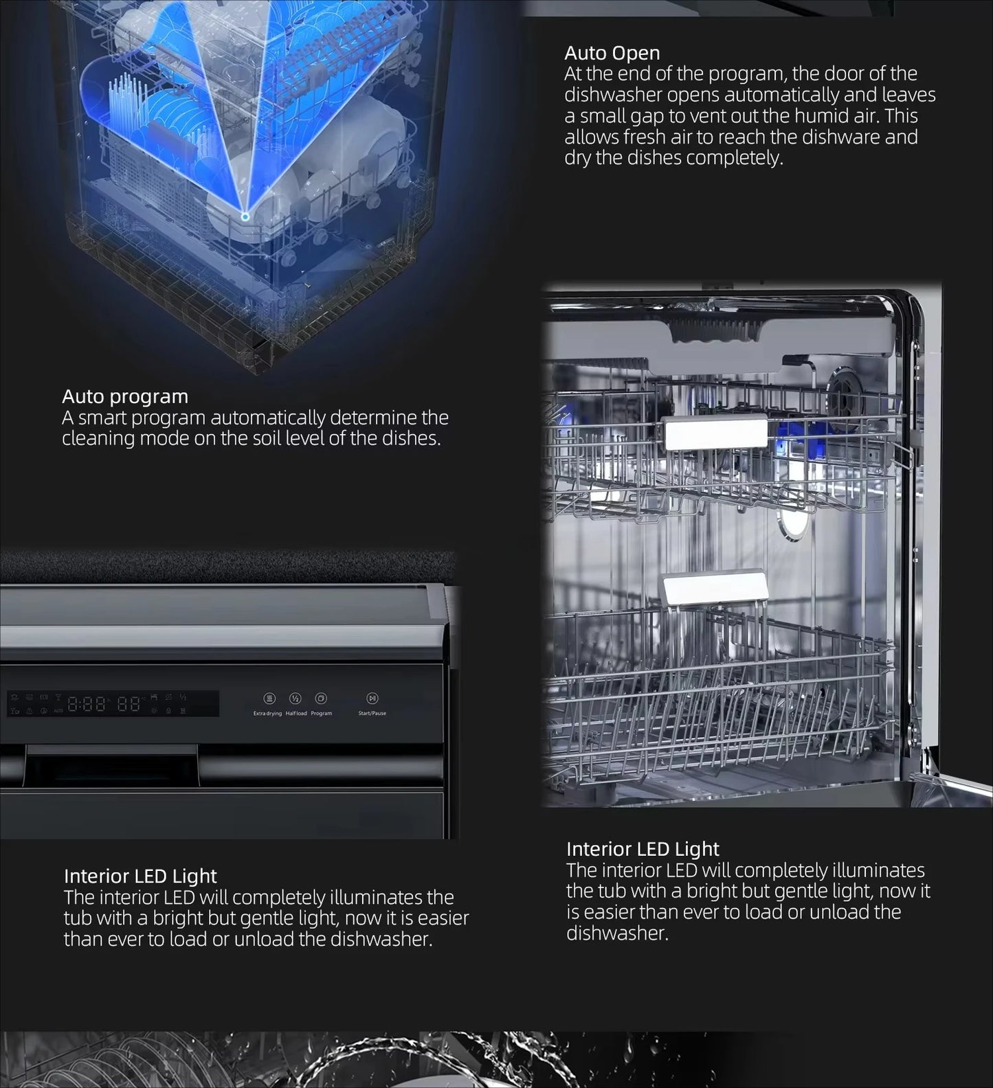 High-efficiency Multi-functional Button Fully Automatic Kitchen Dishwasher with Large Capacity Drying Function