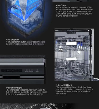 High-efficiency Multi-functional Button Fully Automatic Kitchen Dishwasher with Large Capacity Drying Function