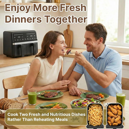 Dual Air Fryer 9QT (2x4.5QT) 2200W, 2 Independent Baskets, Sync & Match Cooking for Family