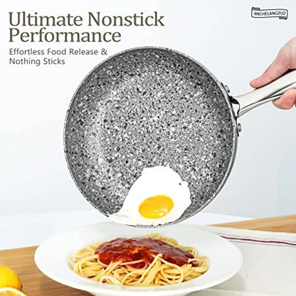 Stone Cookware Set 10 Piece Ultra Nonstick Pots and Pans with Stone-Derived Coating for Kitchen Use Granite Finish Black and Si