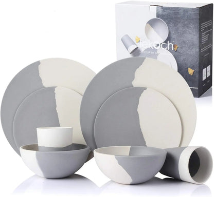 8-Piece Bamboo Camping Plates & Bowls Set, Lightweight Reusable Dinnerware, Eco-Friendly Picnic Dish Set for Camping, RV, Hiking