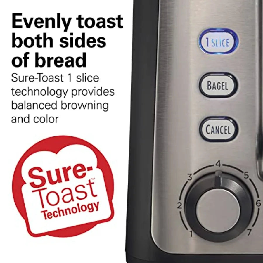 2-Slice Toaster with Extra Long Wide Slots Matte Black Stainless Steel 7 Browning Levels Shade Selector Bagel Setting Sure-Toas