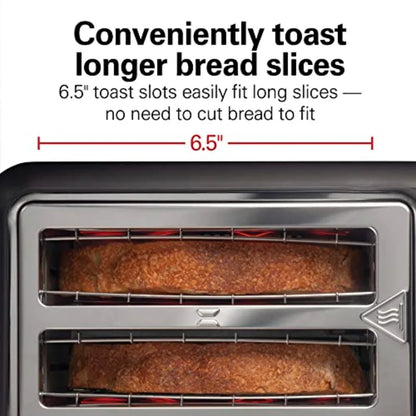 2-Slice Toaster with Extra Long Wide Slots Matte Black Stainless Steel 7 Browning Levels Shade Selector Bagel Setting Sure-Toas