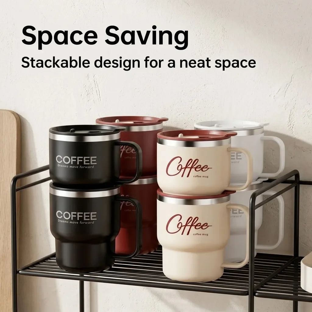 Sealed Thermal Water Cup With Handle Portable 304 Stainless Steel Double Insulated Coffee Mug Travel Office Milk Coffee Cup