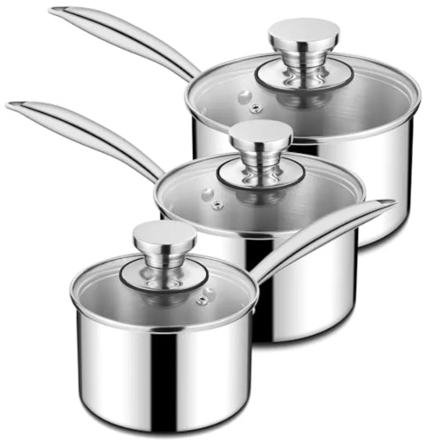 Stainless Steel Saucepan Set and and Sauce Pan with Lids 6pcs Tri-Ply Bottom Induction Compatible Small Cooking Pot kitchen Coo